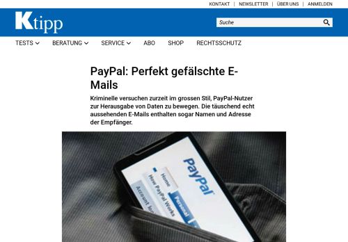 
                            10. PayPal: Perfekt gefälschte E-Mails - Artikel - www.ktipp.ch