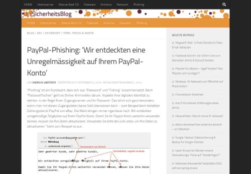 
                            7. PayPal-Phishing: 'Wir entdeckten eine Unregelmässigkeit auf Ihrem ...