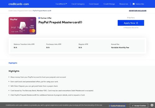 
                            13. PayPal Prepaid MasterCard - Credit Cards