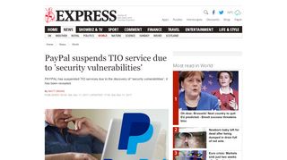 
                            2. PayPal suspends TIO service due to 'security ... - Daily Express