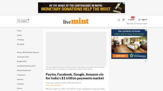 
                            11. Paytm, Facebook, Google, Amazon vie for India's $1 trillion payments ...