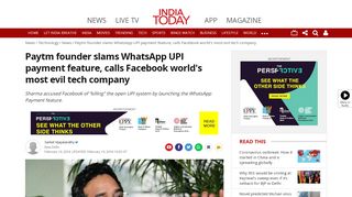 
                            12. Paytm founder slams WhatsApp UPI payment feature, calls Facebook ...