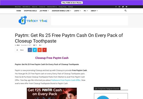 
                            13. Paytm: Get Rs 25 Free Paytm Cash On Every Pack of Closeup ...