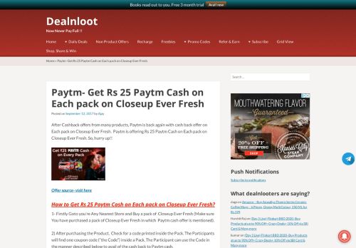 
                            10. Paytm- Get Rs 25 Paytm Cash on Each pack on Closeup Ever Fresh