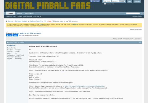 
                            2. PC - Bug Cannot login to my TPA account. - Digital Pinball Fans