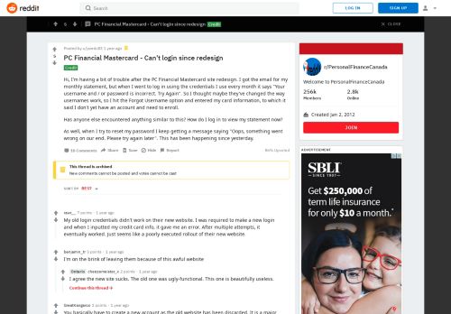
                            12. PC Financial Mastercard - Can't login since redesign ...