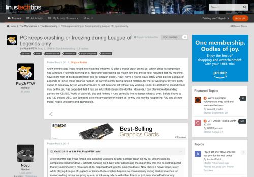 
                            9. PC keeps crashing or freezing during League of Legends only ...