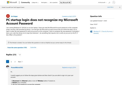 
                            10. PC startup login does not recognize my Microsoft Account ...