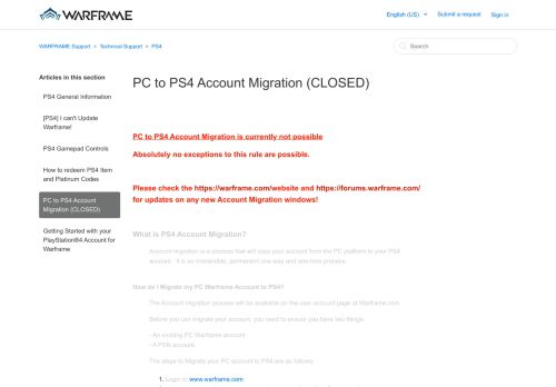 
                            13. PC to PS4 Account Migration (CLOSED) – WARFRAME Support
