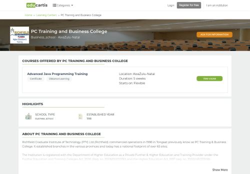 
                            7. PC Training and Business College | Educartis