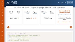 
                            8. PCPIN Chat 5.0.4 - 'login/language' Remote Code Execution