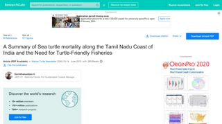 
                            11. (PDF) A Summary of Sea turtle mortality along the Tamil Nadu Coast ...