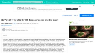 
                            9. (PDF) BEYOND THE GOD SPOT Transcendence and the Brain