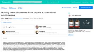 
                            8. (PDF) Building better biomarkers: Brain models in translational ...