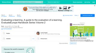 
                            11. (PDF) Evaluating e-learning. A guide to the evaluation of e-learning ...
