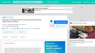 
                            7. (PDF) Extraction of sesame seed oil using supercritical CO2 and ...