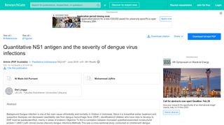 
                            12. (PDF) Quantitative NS1 antigen and the severity of dengue virus ...