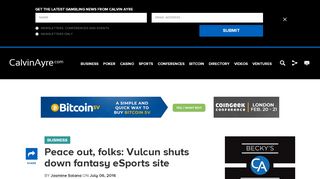 
                            6. Peace out, folks: Vulcun shuts down fantasy eSports site