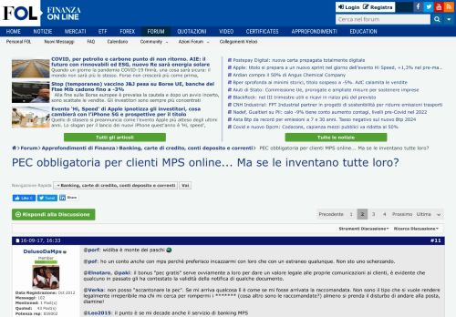 
                            8. PEC obbligatoria per clienti MPS online... Ma se le inventano ...