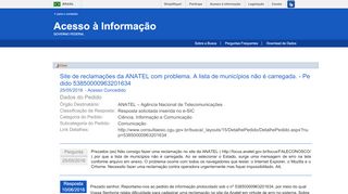 
                            10. Pedido: Site de reclamações da ANATEL com problema. A lista de ...