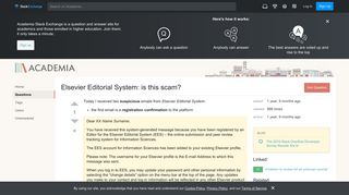 
                            9. peer review - Elsevier Editorial System: is this scam? - Academia ...