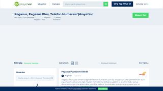 
                            7. Pegasus Pegasus Plus ve Telefon Numarası Şikayetleri - Şikayetvar