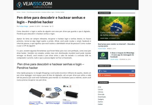 
                            12. Pen drive para descobrir e hackear senhas e login - Pendrive hacker