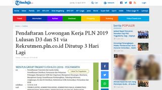 
                            8. Pendaftaran Lowongan Kerja PLN 2019 Lulusan D3 dan S1 via ...