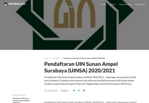 
                            10. Pendaftaran Masuk UIN Sunan Ampel Surabaya 2018/2019 - Mamikos