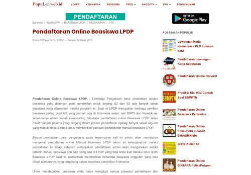 
                            10. Pendaftaran Online Beasiswa LPDP - 2019/2020 - Populer.web.id