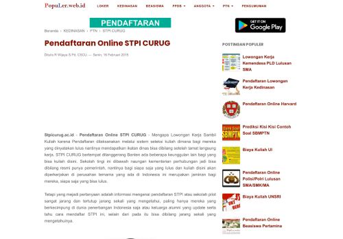 
                            10. Pendaftaran Online STPI CURUG - 2019/2020 - Populer.web.id