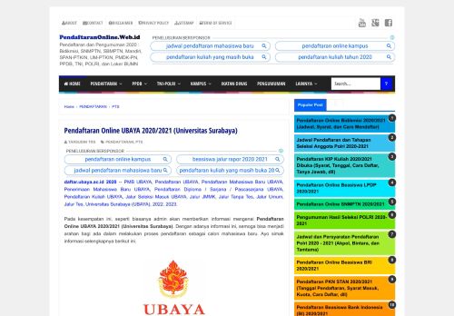 
                            10. Pendaftaran Online UBAYA 2019/2020 (Universitas Surabaya ...