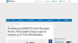
                            12. Pendaftaran SNMPTN 2019 Berakhir Besok, Pola Ganjil-Genap Login ...