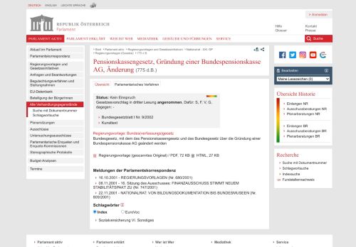 
                            13. Pensionskassengesetz, Gründung einer Bundespensionskasse AG ...