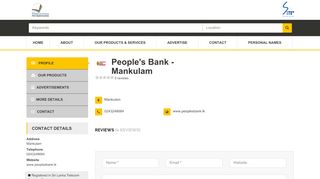 
                            8. People's Bank - Mankulam - Sri Lanka Telecom Rainbowpages