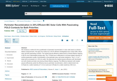 
                            13. Perimeter Recombination in 25%-Efficient IBC Solar Cells With ...