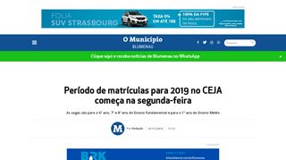 
                            12. Período de matrículas para 2019 no CEJA de Blumenau começa na ...