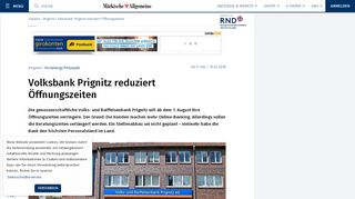 
                            8. Perleberg/Pritzwalk - Volksbank Prignitz reduziert Öffnungszeiten ...