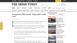 
                            8. Permanent TSB unveils 'disposable' credit card - Irish Times