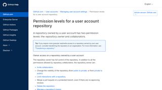 
                            1. Permission levels for a user account repository - User Documentation
