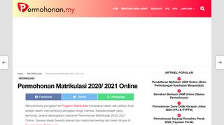 
                            5. Permohonan Matrikulasi 2019/ 2020 Online KPM ... - ...