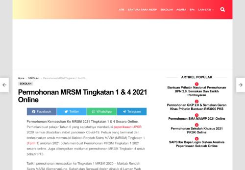 
                            8. Permohonan MRSM Tingkatan 1 2019 Online - ...