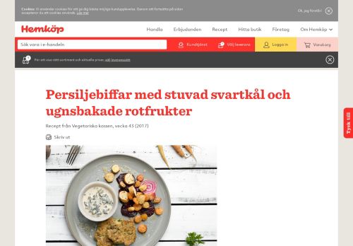 
                            9. Persiljebiffar med stuvad svartkål och ugnsbakade rotfrukter - Hemköp