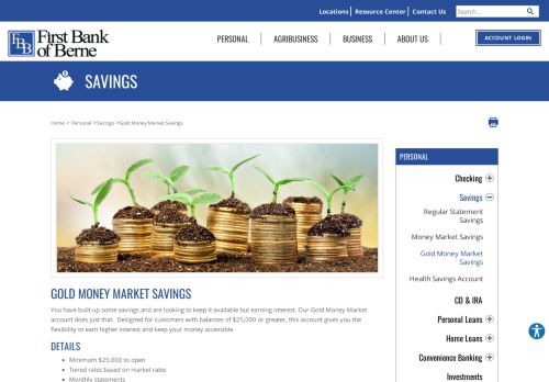 
                            6. Personal Gold Money Market Savings - First Bank of Berne