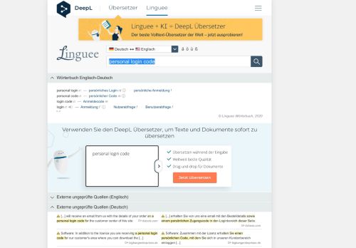 
                            2. personal login code - Deutsch-Übersetzung – Linguee Wörterbuch
