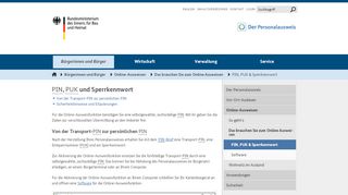 
                            5. Personalausweisportal - PIN, PUK & Sperrkennwort