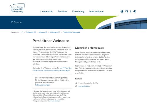 
                            6. persönlicher Webspace — Carl von Ossietzky Universität Oldenburg