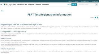 
                            2. PERT Test Registration Information - Study.com