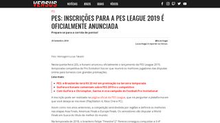 
                            5. PES: Inscrições para a PES League 2019 é oficialmente anunciada