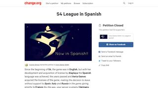 
                            9. Petition · Aeria Games GmbH: S4 League in Spanish · Change.org